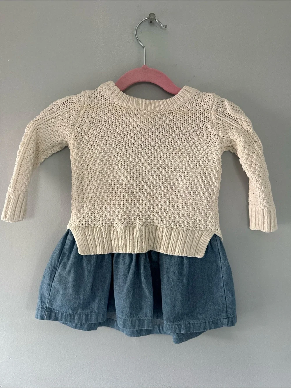 Baby GAP Cream Cable Knit Sweater Top with Blue Skirt